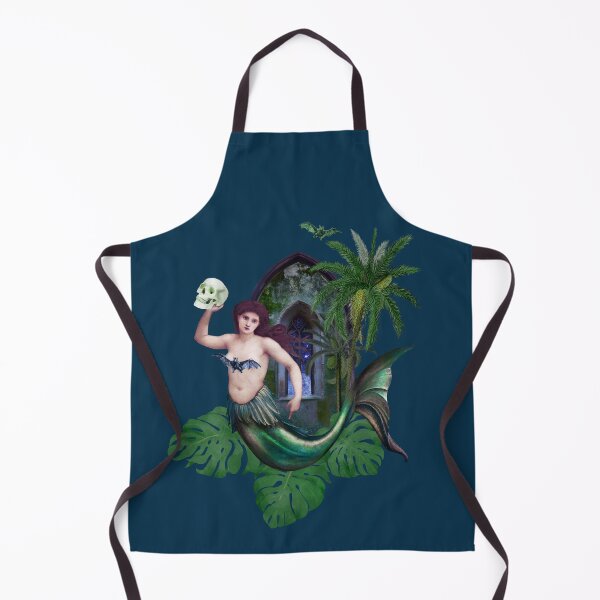 Item preview, tropical goth mermaid with alocasia leaves, palm trees, bats and a skull designed and sold by Francesco Carli.