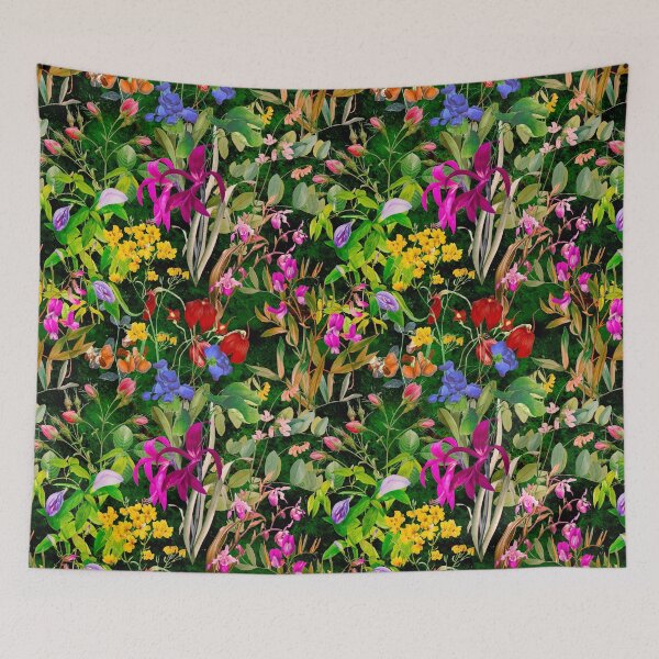 Item preview, Floral blooms and flowers exotic garden, roses and flowers, botanical pattern, flowers illustration, plants pattern, dark green floral designed and sold by ZeinabTaha.