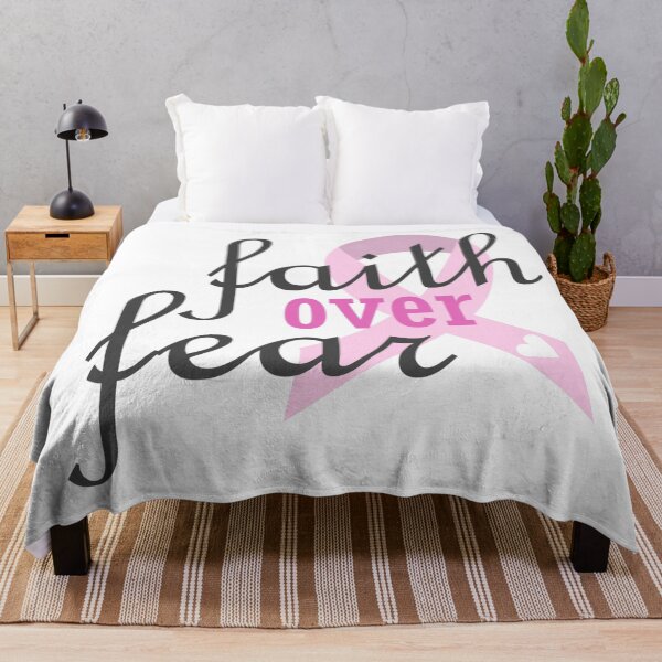 Item preview, Cancer Awareness Pink Ribbon Faith over Fear Text Typography designed and sold by WearWolfDesigns.