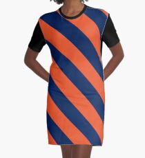 Diagonal Stripes: Orange & Navy Blue Graphic T-Shirt Dress