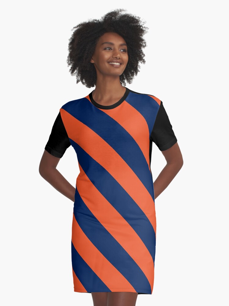 orange and navy blue dress