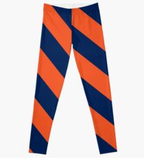 Diagonal Stripes: Orange & Navy Blue Leggings