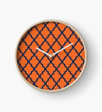 Moroccan Pattern: Navy Blue & Orange Clock