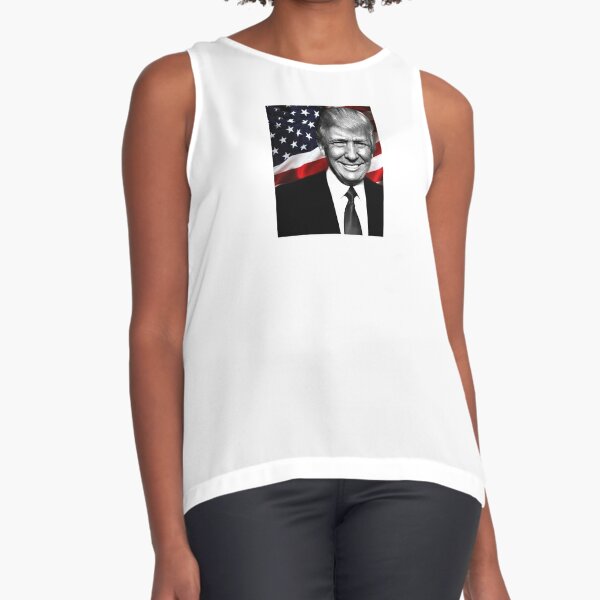 Black and white President Trump with flag Sleeveless Top