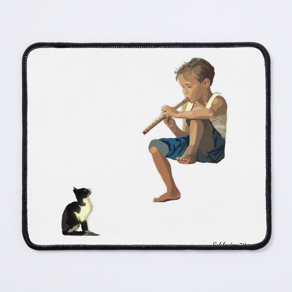 Item preview, a boy a flute and a cat designed and sold by soldesign72.