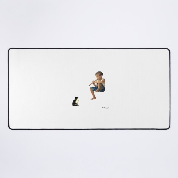 Item preview, a boy a flute and a cat designed and sold by soldesign72.