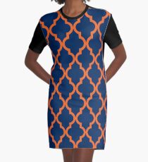 Moroccan Pattern: Orange & Navy Blue Graphic T-Shirt Dress