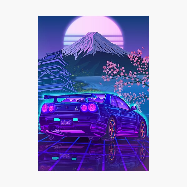 Copy of Skyline Gtr R34 Fuji Sakura Vaporwave Car Photographic Print