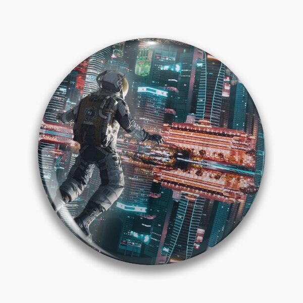 Item preview, Astronaut floating towards a cyber city designed and sold by Mad Crabs Creations.