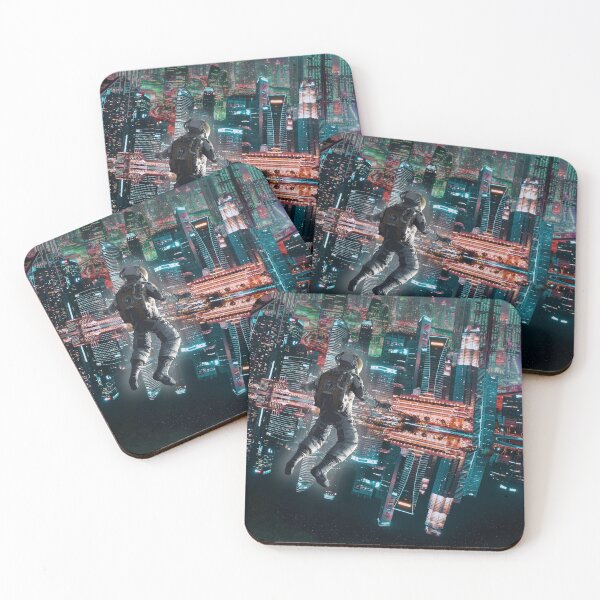 Item preview, Astronaut floating towards a cyber city designed and sold by Mad Crabs Creations.