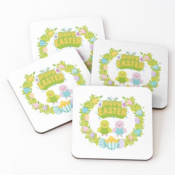 Item preview, Happy Easter Wreath in Green Blue Pink and Purple with Cute Little Chics and Eggs designed and sold by CraftyAnimal.