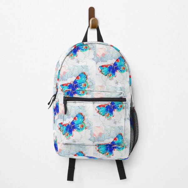 Item preview, Blue and Red Butterfly Japanese Flower Background designed and sold by RyanCaudell.