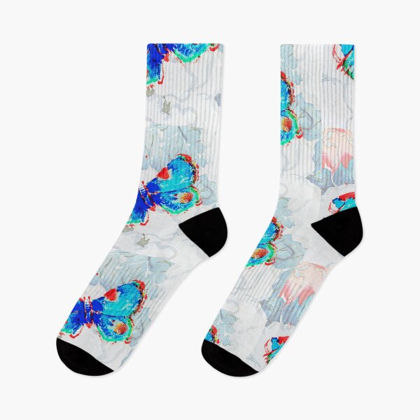 Item preview, Blue and Red Butterfly Japanese Flower Background designed and sold by RyanCaudell.