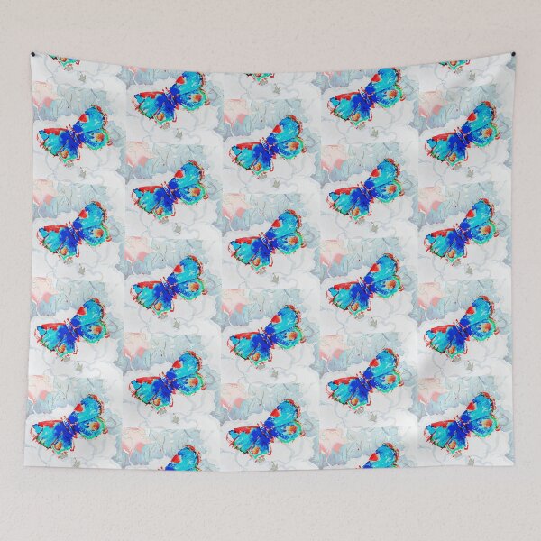 Item preview, Blue and Red Butterfly Japanese Flower Background designed and sold by RyanCaudell.