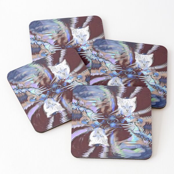 Item preview, surreal cat portrait on a burgundy background  designed and sold by Cyberomiz.