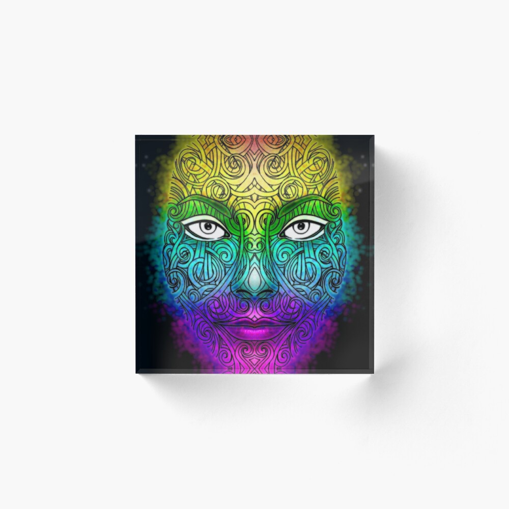Tribal Rainbow Zen Doodle Abstract Art Color Splash Female Face