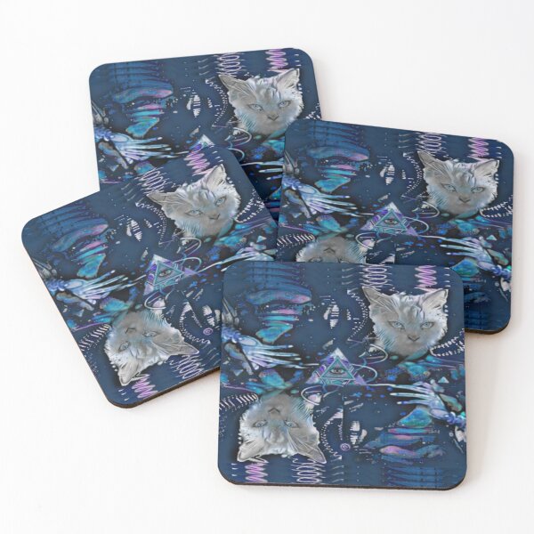 Item preview, Surreal cat portrait on a blue background  designed and sold by Cyberomiz.