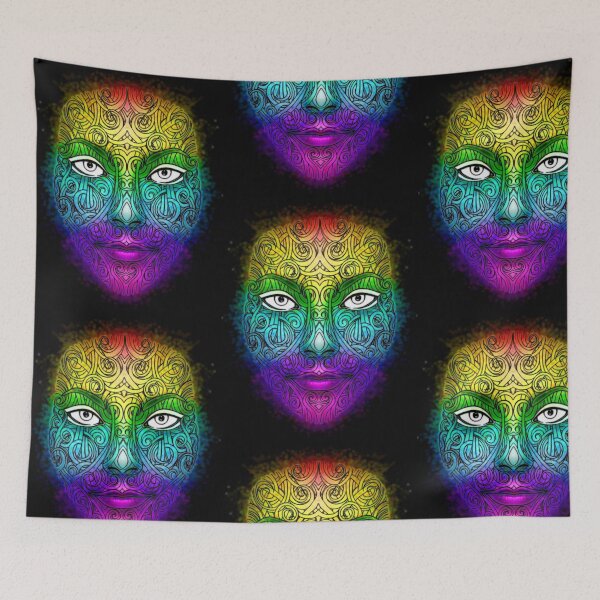 Item preview, Tribal Rainbow Zen Doodle Abstract Art Color Splash Female Face Pointillism White Eyes designed and sold by DooodleGod.