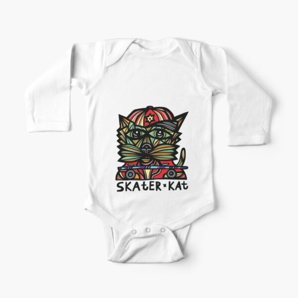 "Skater Kat" Long Sleeve Baby One-Piece