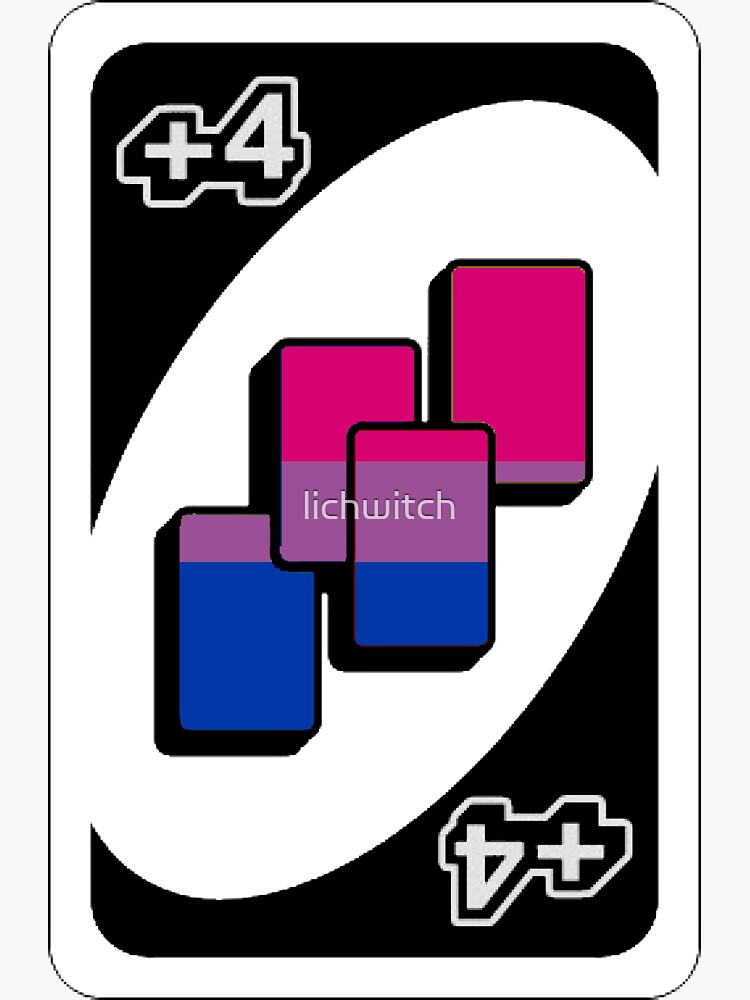  uno draw 4 card bisexual pride flag sticker sticker by lichwitch
