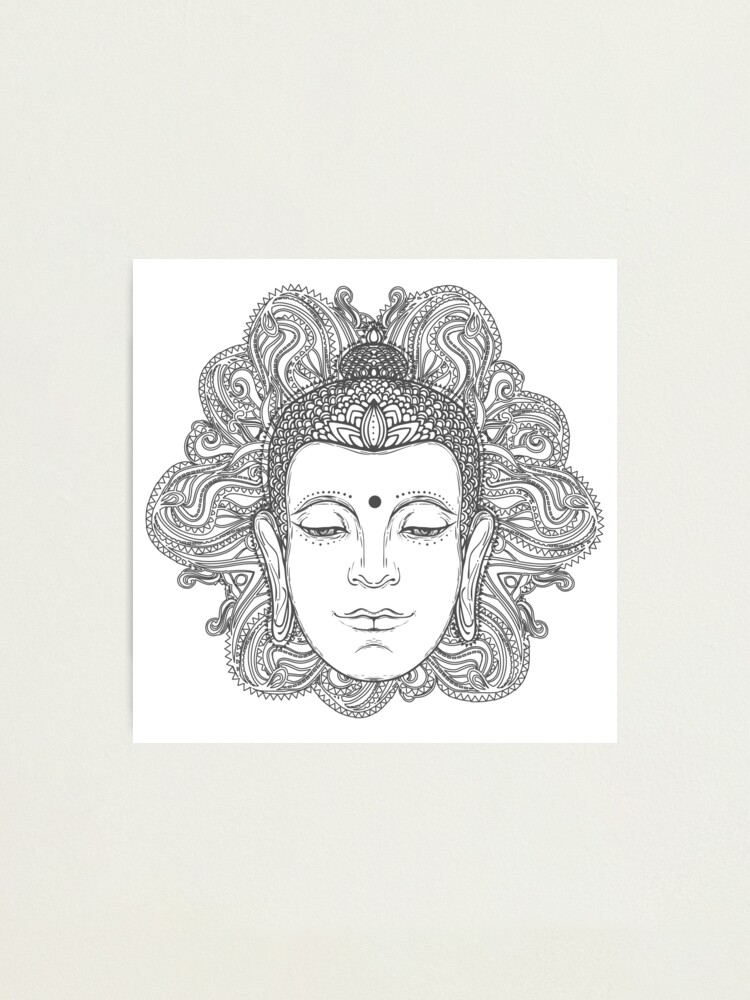 Hand Drawn Buddhas Face With Abstract Mandala Photographic Print