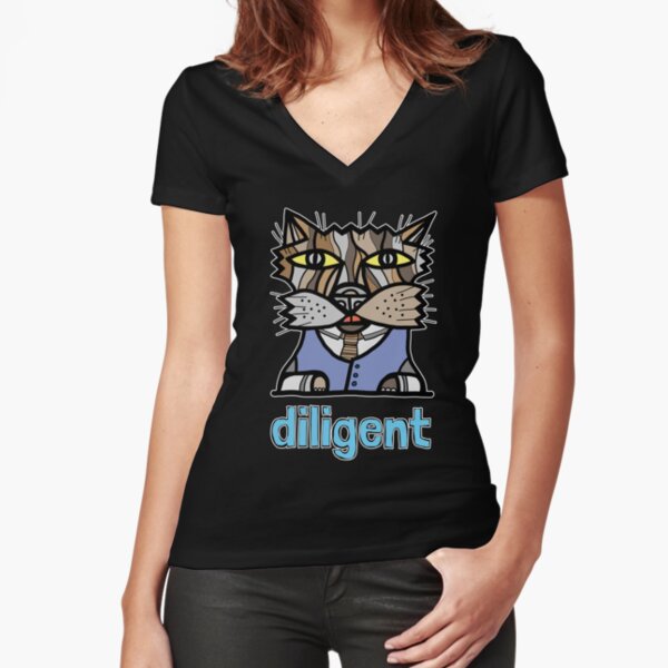 "diligent" Fitted V-Neck T-Shirt