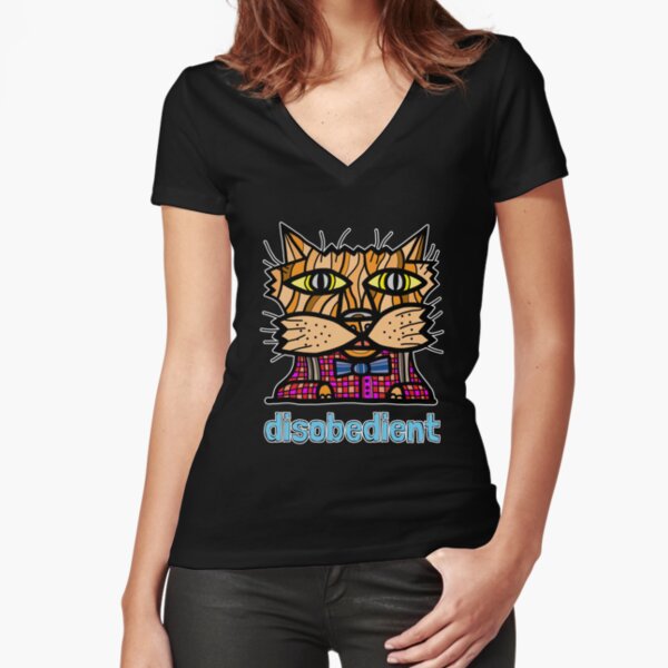 "disobedient" Fitted V-Neck T-Shirt