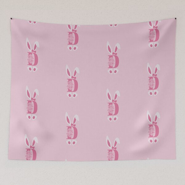 Item preview, D Letter Floral Monogram Initial Pink Bunny Easter designed and sold by SpringMoonPress.