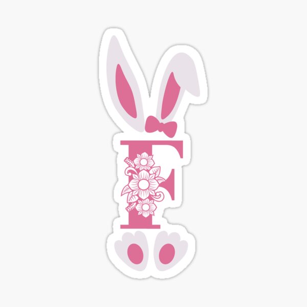 Item preview, F Letter Floral Monogram Initial Pink Bunny Easter designed and sold by SpringMoonPress.