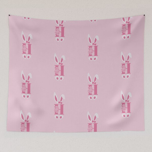 Item preview, H Letter Floral Monogram Initial Pink Bunny Easter designed and sold by SpringMoonPress.