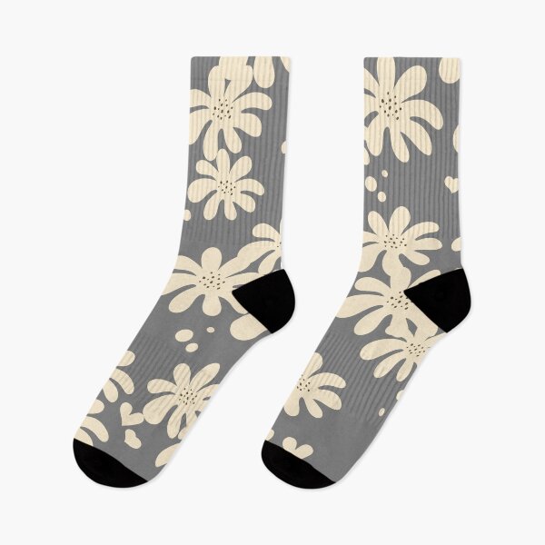 Item preview, Creamy Retro Flowers seamless pattern on grey background with hearts and dots ,overlapping cute flowers designed and sold by InnaMGraphic.