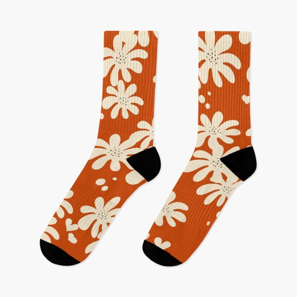 Item preview, Creamy Retro Flowers seamless pattern on orange background with hearts and dots ,overlapping cute flowers designed and sold by InnaMGraphic.