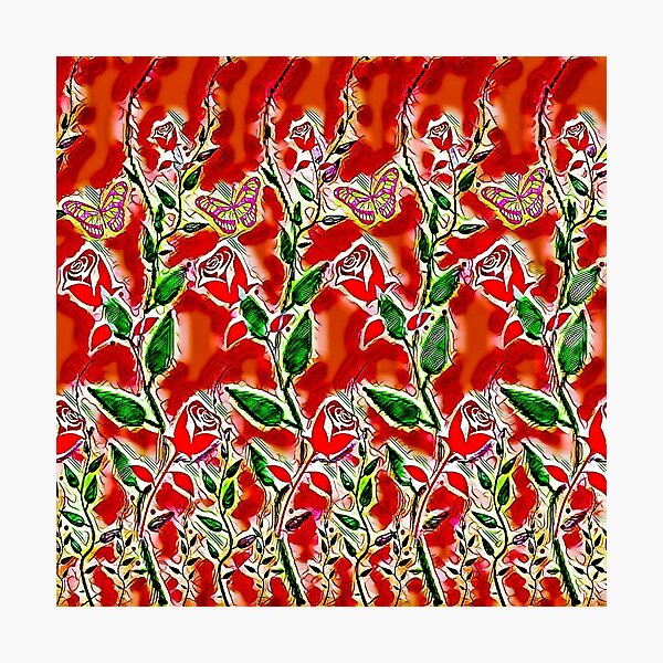 Aperçu de l'œuvre Motif de fleurs, de roses et de papillons, motif d'art floral et botanique classique créée et vendue par eReSStyle.