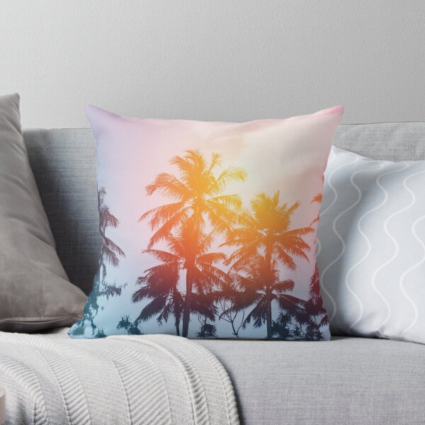 Beach sunset at the coast line Throw Pillow