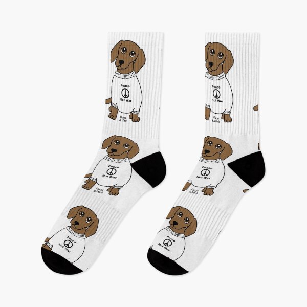 Item preview, Cute Dachshund Sausage Dog with Peace Not War Jumper designed and sold by Scat the cat.