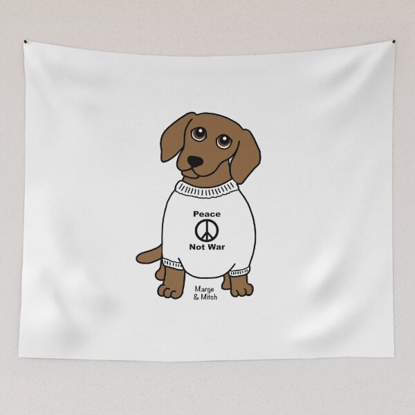 Item preview, Cute Dachshund Sausage Dog with Peace Not War Jumper designed and sold by Scat the cat.