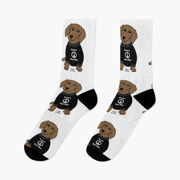 Item preview, Cute Dachshund Sausage Dog with Peace Not War Jumper designed and sold by Scat the cat.