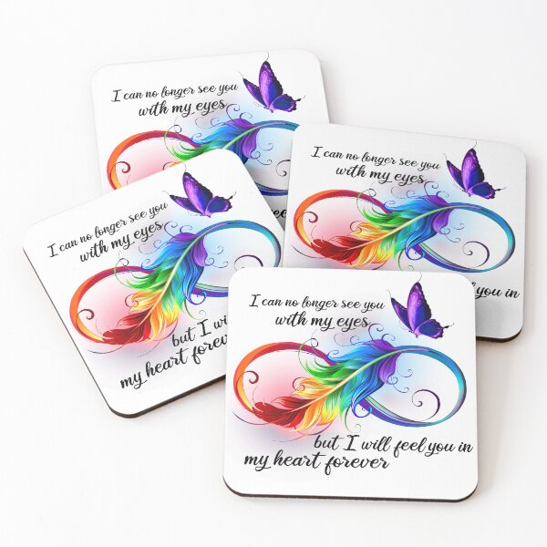 Item preview, I can no longer see you with my eyes, but I will feel you in my heart forever, sentimental quote, feather and butterfly, infinity sign designed and sold by GeradoSadow.