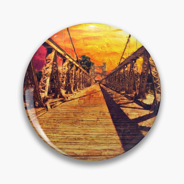 Item preview, The deck of Waco Suspension Bridge at sunset - impasto oil painting designed and sold by NickoPrints.