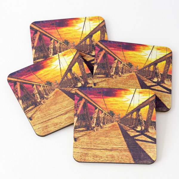 Item preview, The deck of Waco Suspension Bridge at sunset - impasto oil painting designed and sold by NickoPrints.