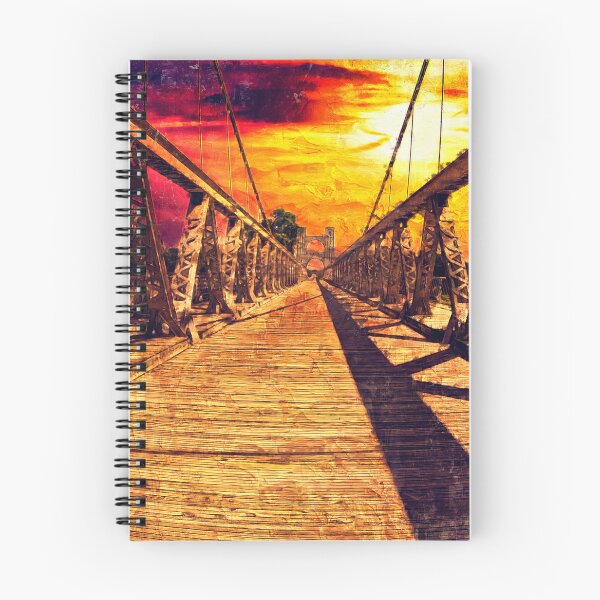 Item preview, The deck of Waco Suspension Bridge at sunset - impasto oil painting designed and sold by NickoPrints.