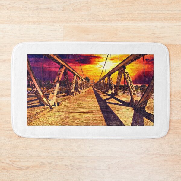 Item preview, The deck of Waco Suspension Bridge at sunset - impasto oil painting designed and sold by NickoPrints.