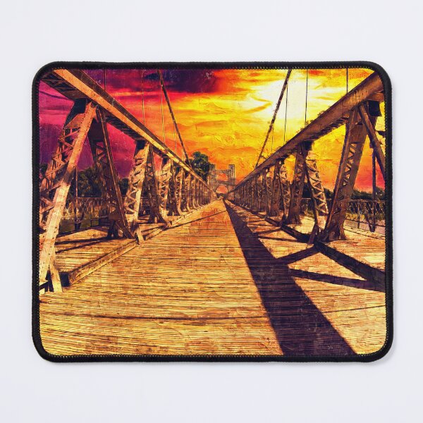 Item preview, The deck of Waco Suspension Bridge at sunset - impasto oil painting designed and sold by NickoPrints.