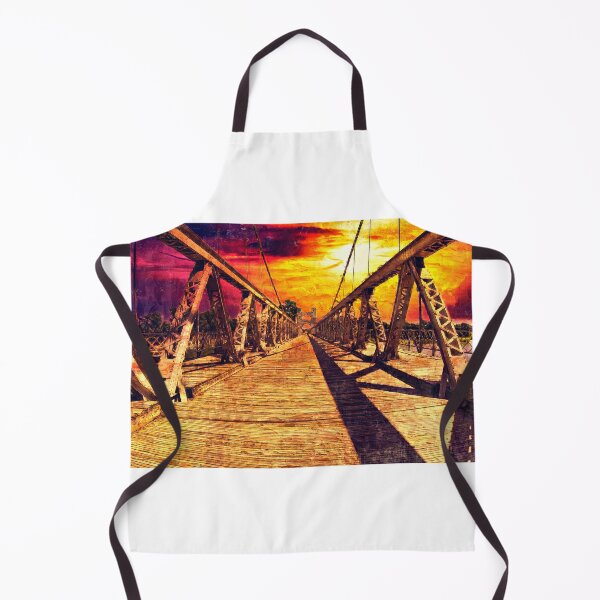 Item preview, The deck of Waco Suspension Bridge at sunset - impasto oil painting designed and sold by NickoPrints.