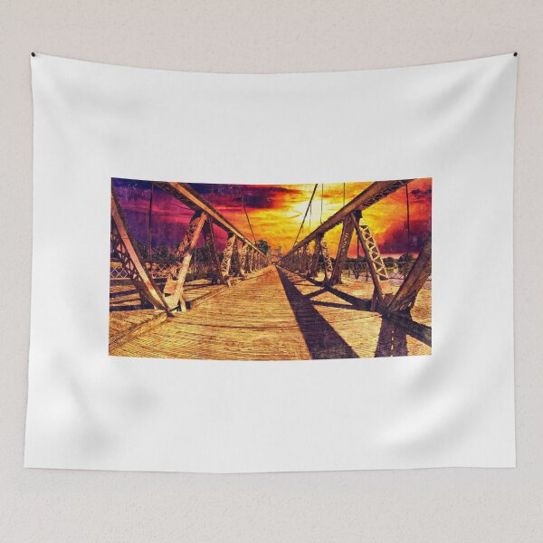 Item preview, The deck of Waco Suspension Bridge at sunset - impasto oil painting designed and sold by NickoPrints.