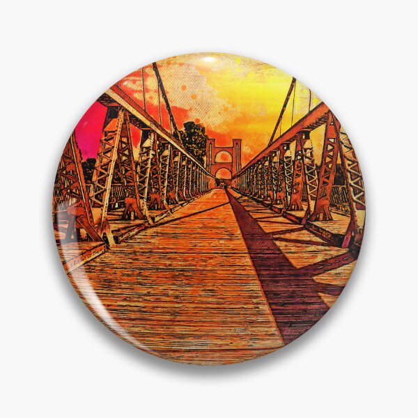 Item preview, The deck of Waco Suspension Bridge at sunset - digital painting with a vintage look designed and sold by NickoPrints.