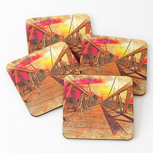 Item preview, The deck of Waco Suspension Bridge at sunset - digital painting with a vintage look designed and sold by NickoPrints.