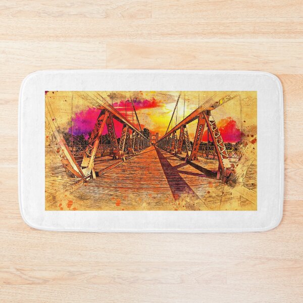 Item preview, The deck of Waco Suspension Bridge at sunset - digital painting with a vintage look designed and sold by NickoPrints.