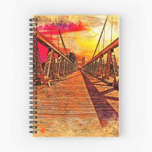 Item preview, The deck of Waco Suspension Bridge at sunset - digital painting with a vintage look designed and sold by NickoPrints.