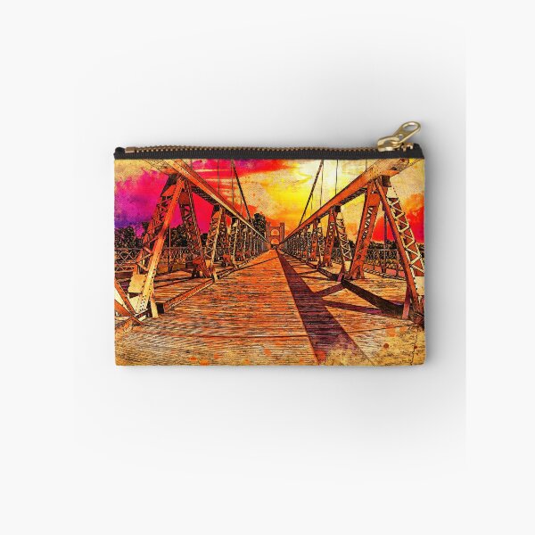 Item preview, The deck of Waco Suspension Bridge at sunset - digital painting with a vintage look designed and sold by NickoPrints.